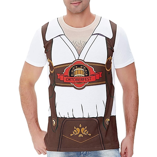 T-Shirt Lederhosen 3D Bayerisch Streetstyle T-Shirt Ärmel Grafik für Herren Erwachsene 3D-Druck für Karneval Oktoberfestbier Party Alltagstauglich Image