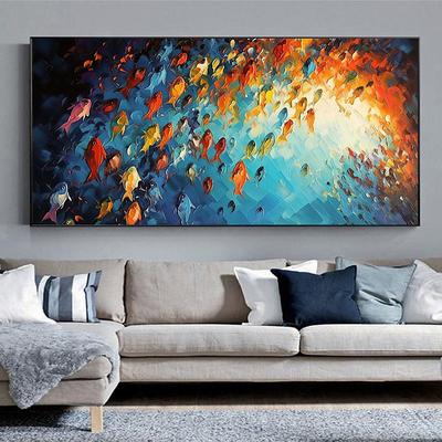 Handmade Custom Abstract Colorful Fish Oil Painting On Canvas Nature Ocean Paintings Large Modern Wall Art Living Room Wall Decor No Frame