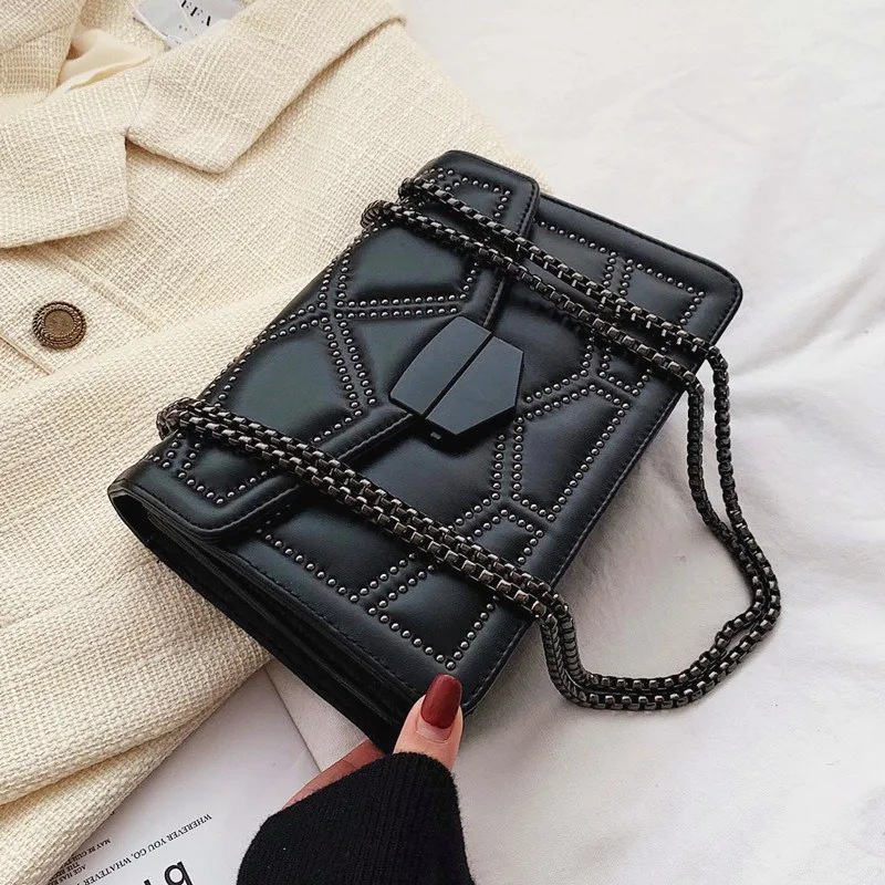Yogodlns-Petit sac à bandoulière carré en cuir PU pour femme, rivet vintage, sac à main à rabat design, initié à la mode