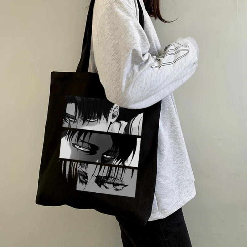 Titans attaque toile cadeau sac grande capacité Harajuku femme mode sac à bandoulière Anime noir Ulzzang dessin animé femmes Shopper sacs