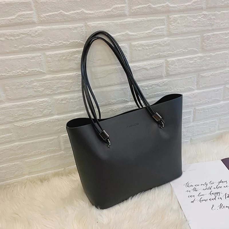 Sac à main en cuir PU solide pour femme, style simple, grande capacité, sacs initiés, sac à provisions, sac fourre-tout, mode, document féminin