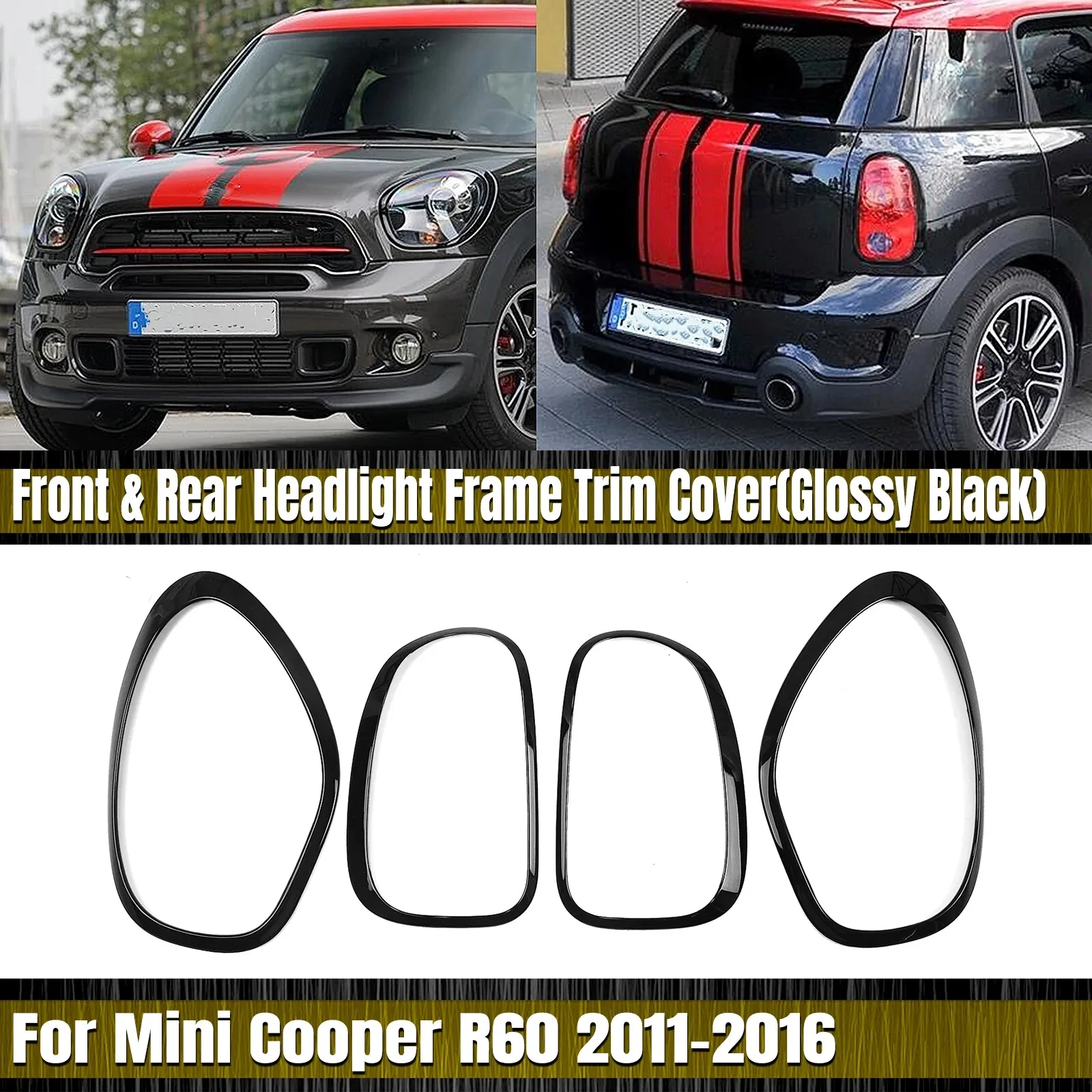 Anneau de lumière de sauna de voiture noir brillant, garniture de lunette, couvercle de contour, kit de garniture de cadre de feu arrière, adapté pour Mini Cooper R60 Countryman 2011-2016