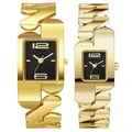 Montre-bracelet à quartz de luxe pour hommes et femmes montres de couple or noir argent mode