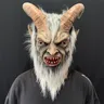 Krampus Demon Mask for Men Movie Cosplay Sheep's Corn SAFHead Cover Halloween Party Horror fur