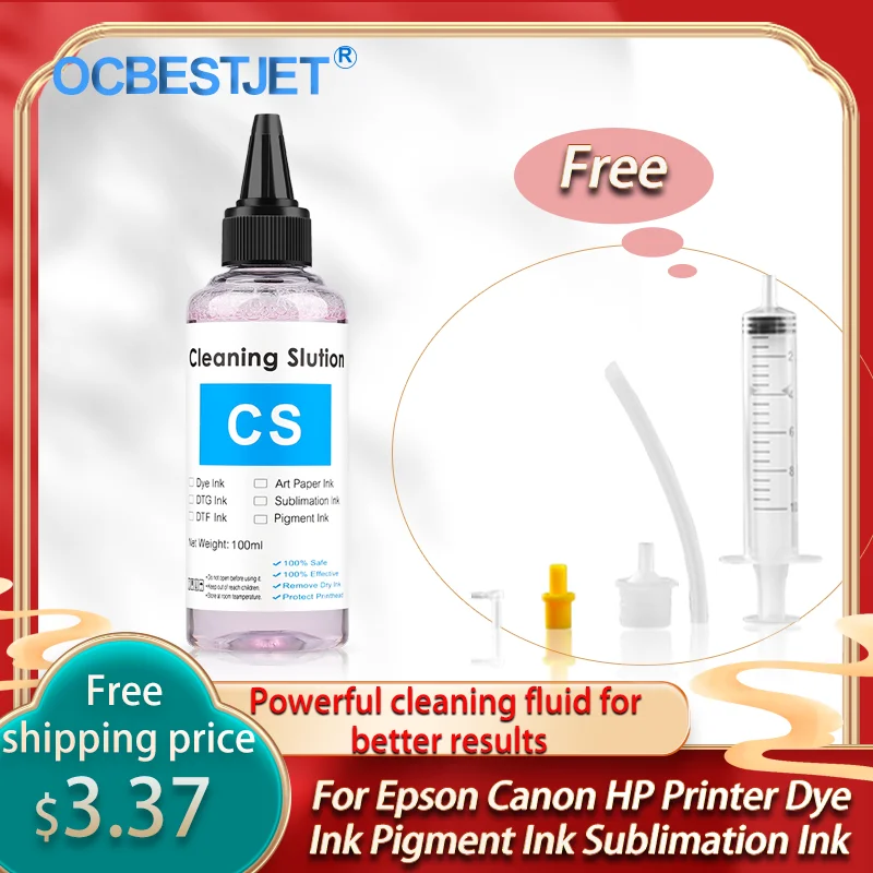 Solution de nettoyage d'imprimante à encre électrique 100ml, pour encre à colorant par Sublimation pigmentée, Kit de nettoyage de tête d'impression pour imprimante Epson HP Canon
