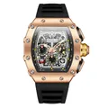 Montres à quartz chronographes en or rose pour hommes horloge Tonneau marque de luxe mode sport