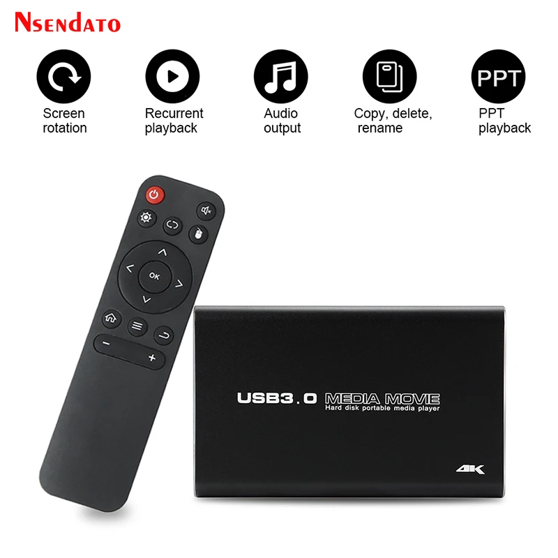 Lecteur multimédia USB3.0 USB 2.5 "SATA 4K pour disque dur USB, SD, MKV, H.265, AV, TV, AVI, RMVB, WMV, Full HD, 4k