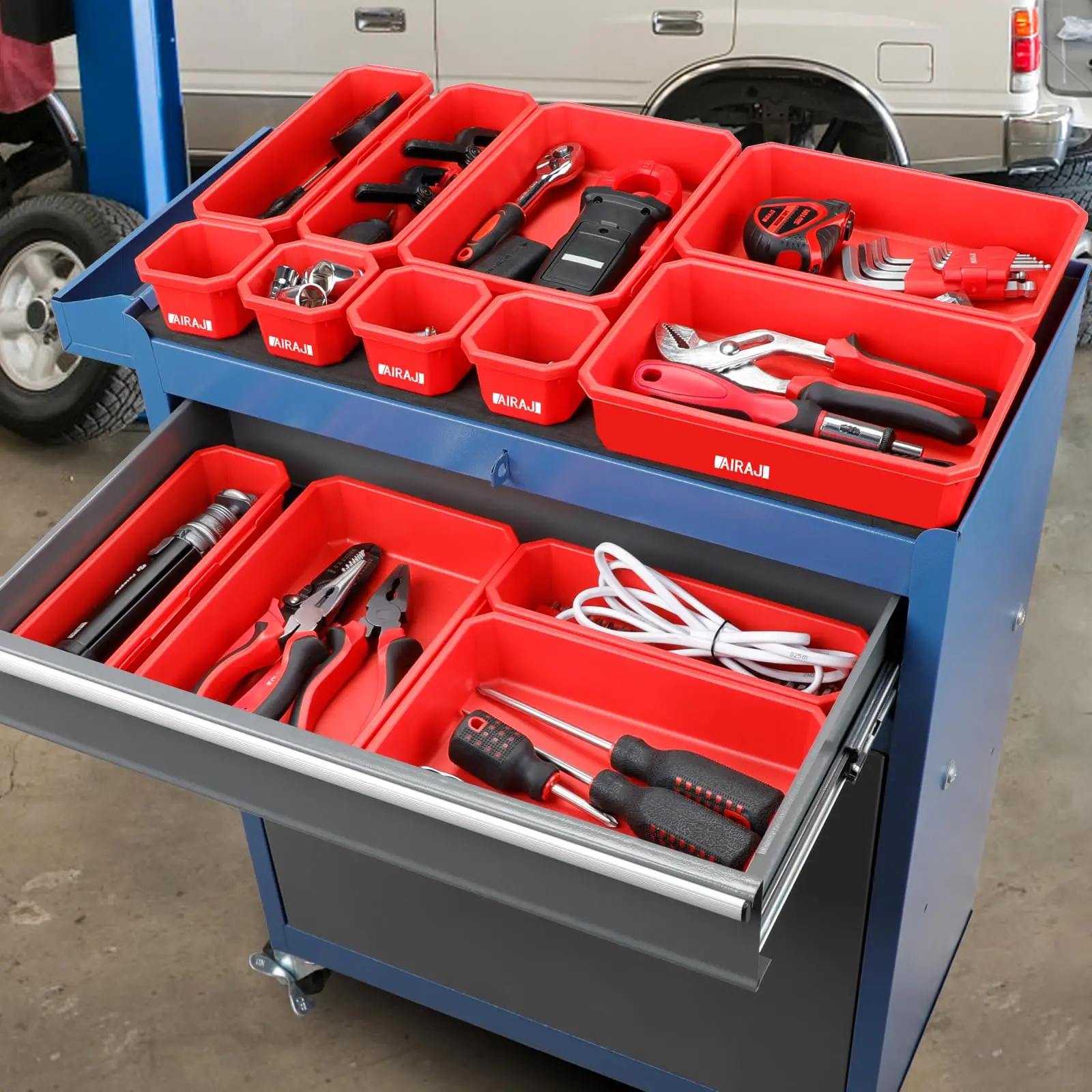 AIRAJ 9/21/25/36 pièces boîte à outils ensemble boîte à outils empilable en plastique plateau de tiroir de Garage organisateur complet professionnel outils de rangement
