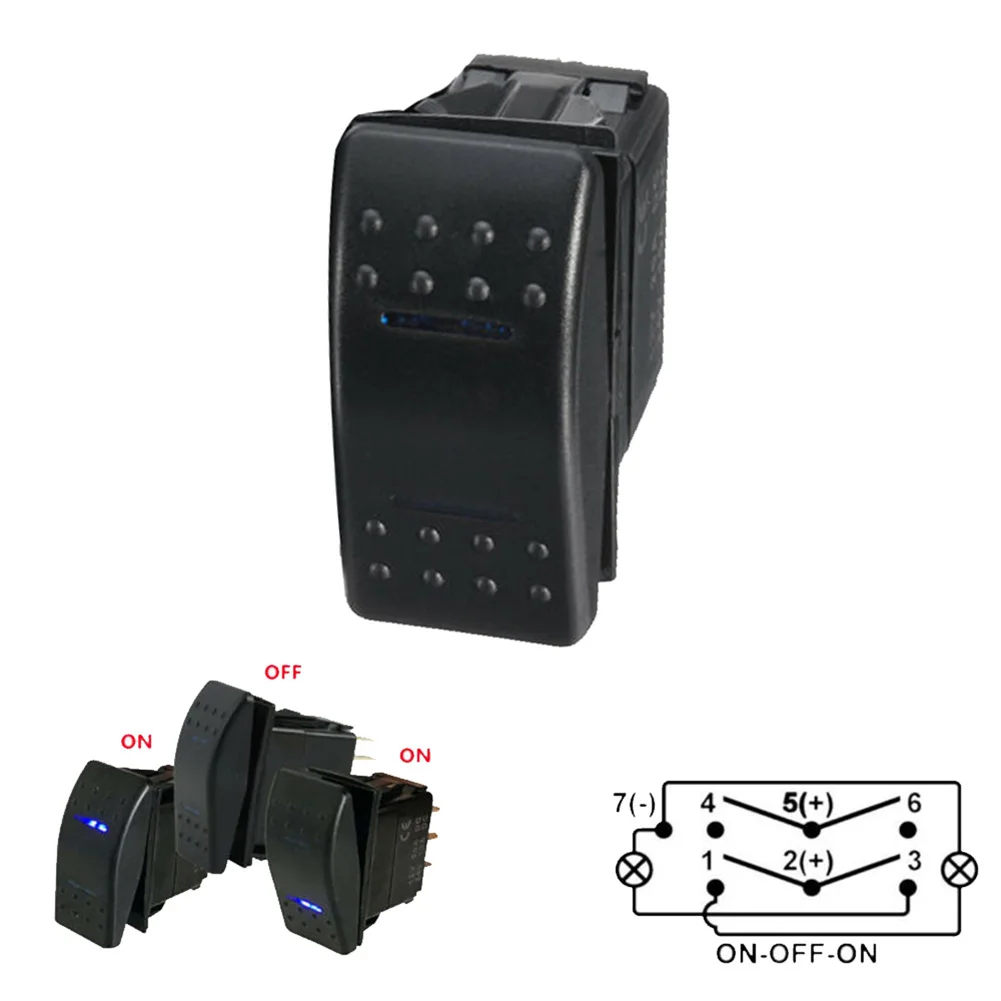 For Boats Off-road Car 7Pin DPDT Universal 12V 24V ON-OFF-ON 2 LED Rocker Switch Car Truck Marine