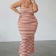 Plus Size Casual Striped Maxi Cami Dress For Summer
