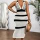 Plus Size Vacation Leisure Crisscross Backless Striped Knit Sweater Dress With Hollow Out Fish Tail Design In Contrasting Colors