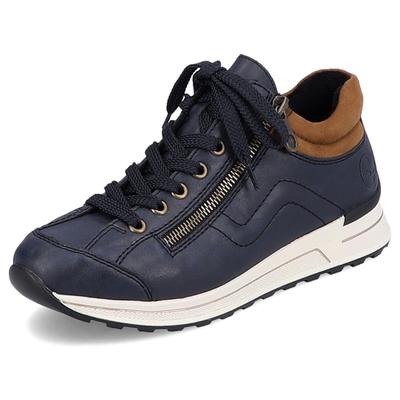 Sneaker RIEKER, Damen, Gr. 36, blau (blau, braun), Synthetik, sportlich, Schuhe, mit weichem Schaftrand, Freizeitschuh, 