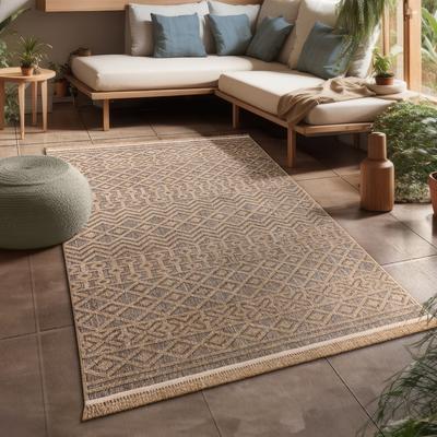 Teppich PACO HOME "Cologne 495", beige, B:240cm H:11mm L:340cm, Polypropylen (PP), Teppiche, Fransenteppich, Flachgewebe, meliert, Rauten Motiv,, mit Fransen, Outdoor geeignet Image
