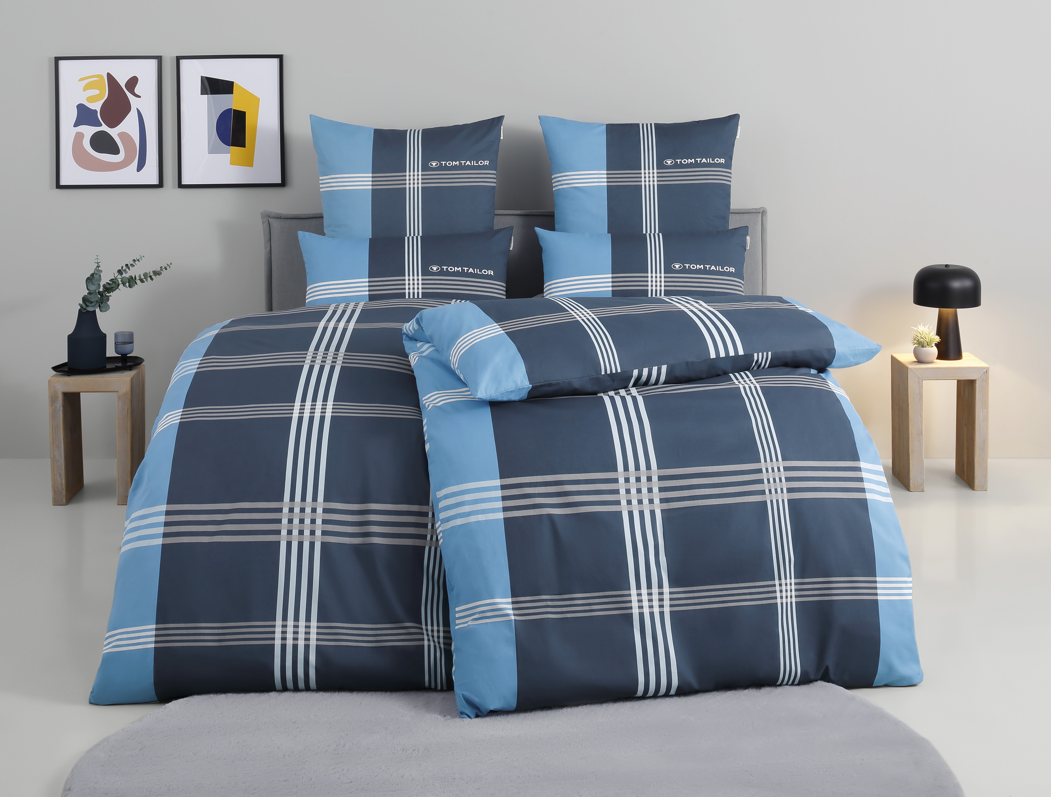 Bettwäsche TOM TAILOR HOME "Ole", blau (blau, marine), B/L: 135cm x 200cm, 1 Stk., 1 Stk., Renforcé, B/L: 80cm x 40cm, 2, Renforcé, Obermaterial: 100% Baumwolle, Bettwäsche, Bettwäsche, karierte Bettwäsche aus Baumwolle, mit Reißverschluss