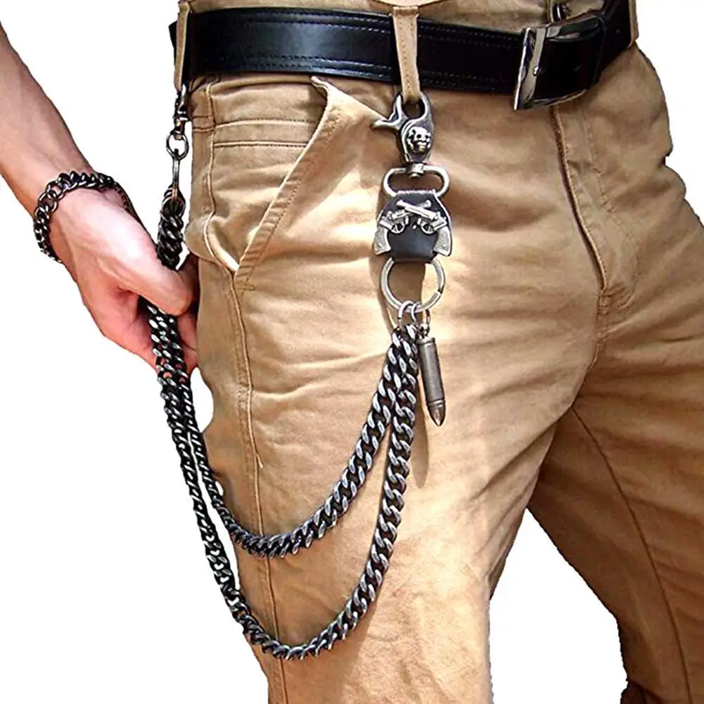 Taille Kette 2 Linien Punk Jean Einstellbare Hip-hop Metall Kette Junge Kleidung Zubehör männer Schädel Kopf Metall ketten Casual