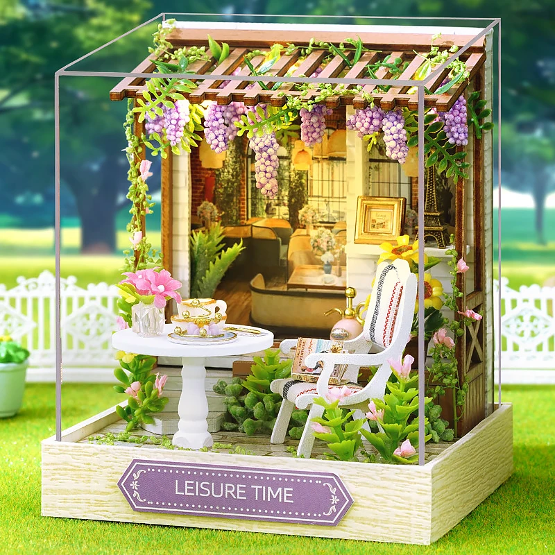 Casa delle bambole in miniatura in legno Kit di costruzione di modelli di assemblaggio fatto a mano fai-da-te con copertura antipolvere Puzzle 3D Casa delle bambole Giocattoli Regali di compleanno