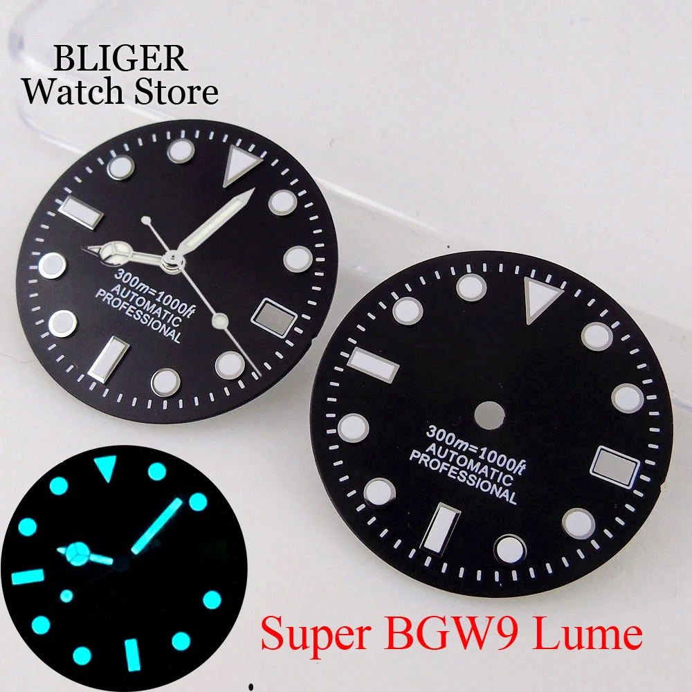 Super bgw9 lume sunburst schwarz zifferblatt fit nh35 nh35a nh36a nh34 gmt Uhrwerk hand grünlich-blau leuchtendes zubehörteil Image