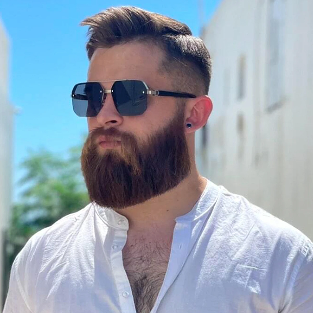 Herren-Sonnenbrille aus Metall, quadratisch, halber Rahmen, Reisnägel, lässiger Trend, Persönlichkeit, Retro-Mode, Outdoor-Sportbrille Image