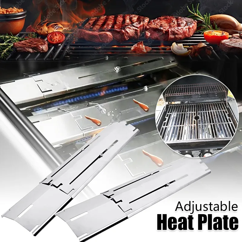 Verstellbare Grillflammen-Deflektoren Brennerabdeckungen Hitzeschutz aus Edelstahl Ersatzteile für Gasgrills 1-4 Stück Image