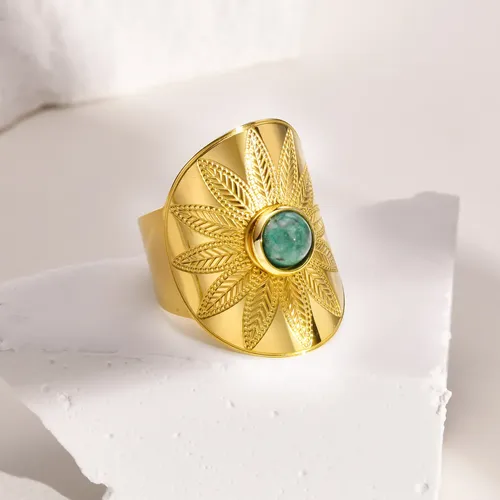 Ringe für Unisex vergoldete grüne Imitation Edelstein öffnen Edelstahl Party Ring ästhetische