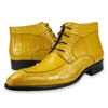 Gelb-schwarze Herrenstiefel zum Schnüren, formelles Büro-Leder, Freizeitschuh, elegante Modedesigner-Stiefeletten im Oxford-Stil, schnelle Lieferung