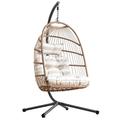 Swing Egg Chair, Rattan Hanging Egg Chair With Cushion, Foldable Egg Chair Outdoor Indoor, Garden Patio Hammock Chair With Stand & Adjustable Height, upto 160 Kg Weight Capacity