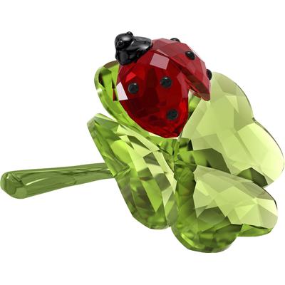 Dekofigur SWAROVSKI "Kristallfigur Sammelfigur Idyllia Marienkäfer und Glücksklee, 5666852", schwarz (grün, rot, schwarz), Dekofiguren, B/H: 3,9cm x 3,4cm, Marienkäfer und Glücksklee, Swarovski Kristall, Metall, Swarovski Kristall, B:3,9cm H:3,4cm Image