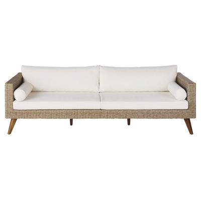 3/4-Sitzer-Garten-Sofa aus Kunstharzgeflecht, beige, ecrufarbene Kissen