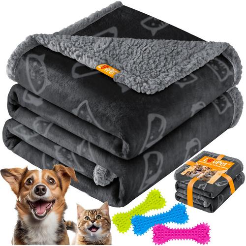 Wasserdichte Hundedecke Sherpa Fleece Haustier Decke + 3x Spielzeugknochen maschinenwaschbar