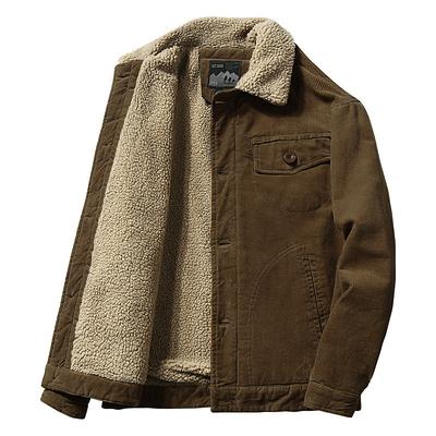 Men's Winter Jacket Corduroy Jacket Winter Coat Sherpa Dailywear Casual Windproof Warm Classic Style Fall Winter Solid Color Vintage Retro Regular khaki Army Green Coffee Grey Jacket