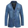 Men's Denim Jacket Blazer Sport Coat Casual Cocktail Attire Pocket Fall Winter Denim Contemporary Classic Timeless Regular Denim Light Blue Navy Blue Jacket