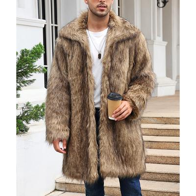 Men's Winter Coat Winter Jacket Fur Coat Daily Wear Vacation Soft Outdoor Pocket Winter Pure Color Warm Ups Comfort Lapel Black White Brown Light Grey Dark Coffee Jacket