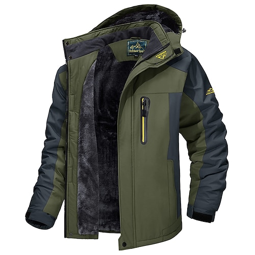 giacca con cappuccio da uomo giacca da sci giacca da trekking in pile giacca invernale da esterno termica calda fodera in pile impermeabile antivento giacca a vento giacca softshell cappotto sci sci snowboard pesca nero