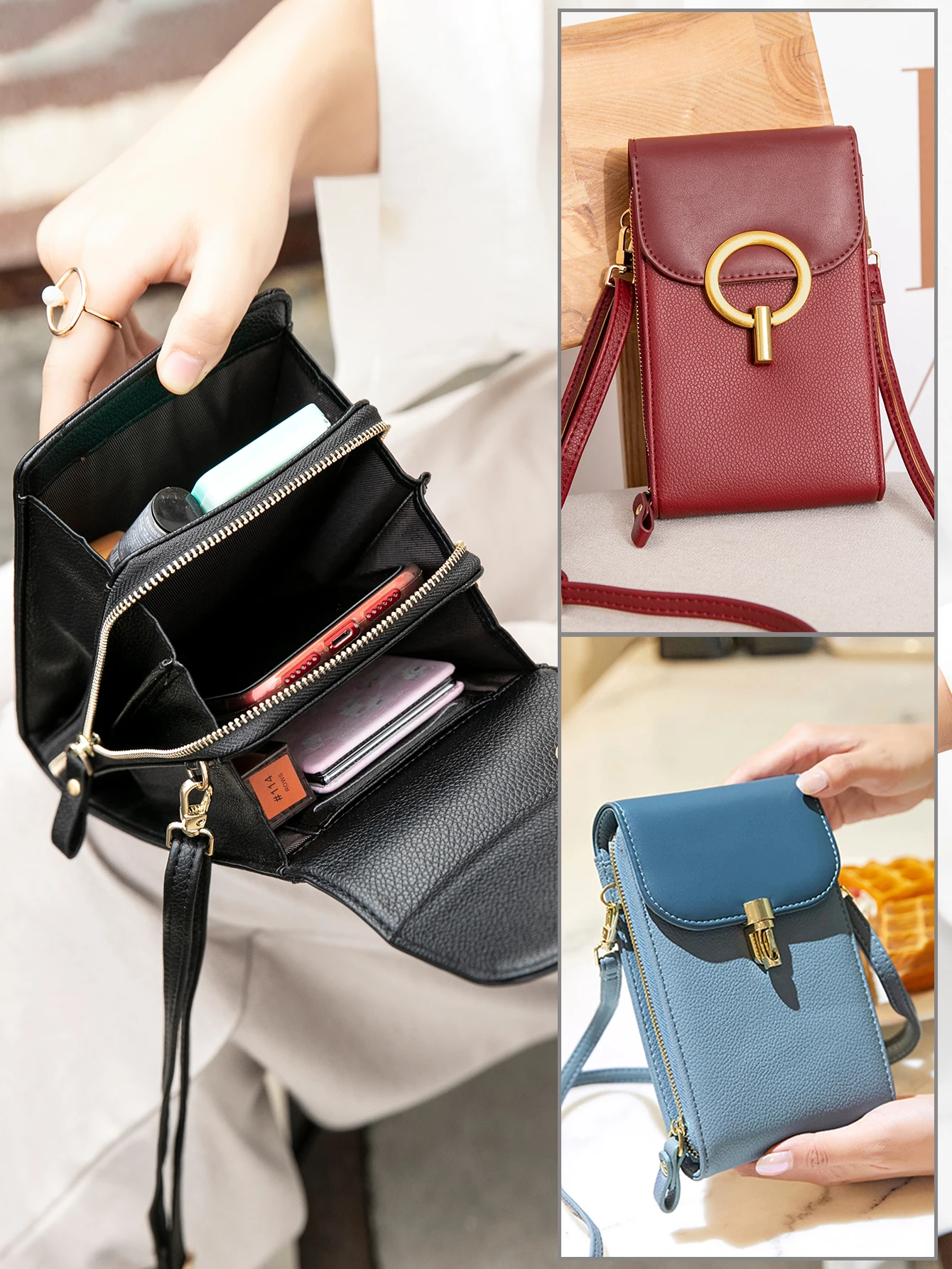 Sac pour femmes en cuir souple à la mode, sac à bandoulière multifonctionnel pour téléphone portable, bandoulière, sac à main, porte-monnaie