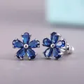 Boucles d'oreilles à fleurs simples pour femmes bleu rose vert noir clair CZ cadeau bijoux à