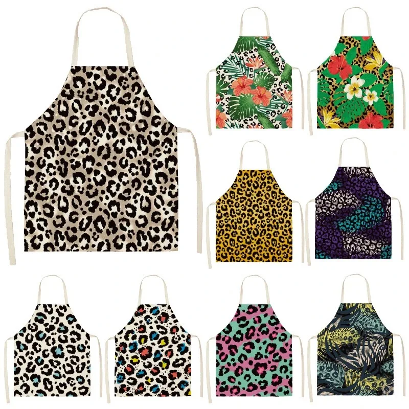 Tabliers sans manches imprimé fleur imprimé léopard cuisine femme tablier cuisine à domicile cuisson taille bavoir tablier de cuisine pour les femmes