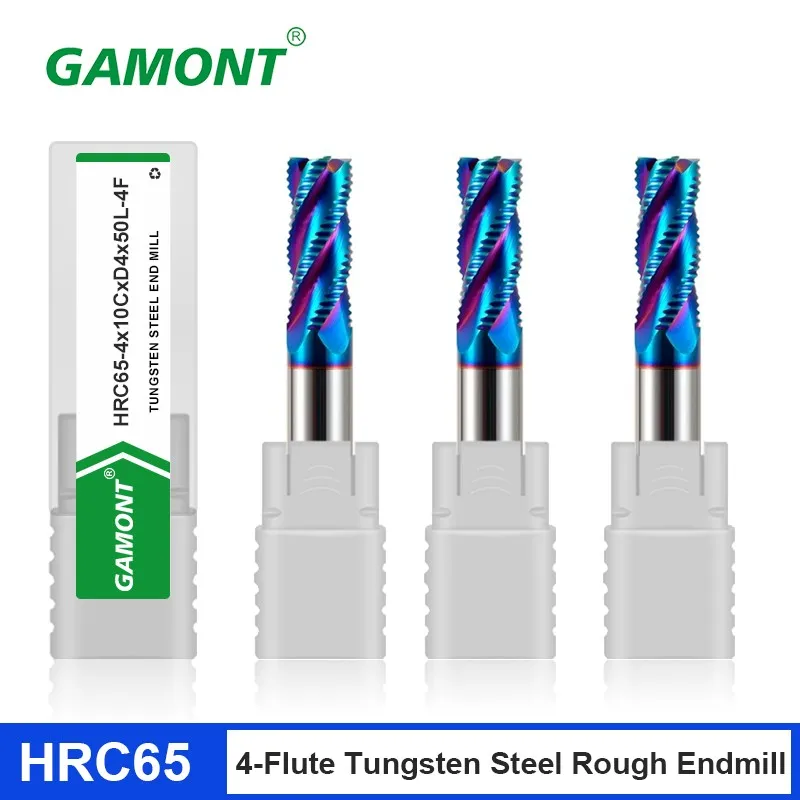 Gamont hrc65 4-Flöten blau Nano-Beschichtung Wolfram stahl Hartmetall Schrupp Schaft fräser CNC Bearbeitungs zentrum Fräs werkzeuge Image