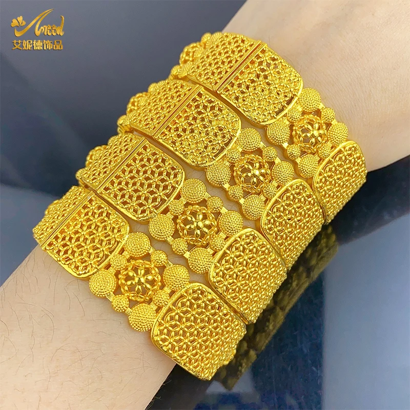 ANIID Luxus Afrikanischen Charme 24k Gold Überzogene Armreifen Für Frauen Arabisch Braut Dubai Indische Armband Nigerianischen Hochzeit Schmuck party Image