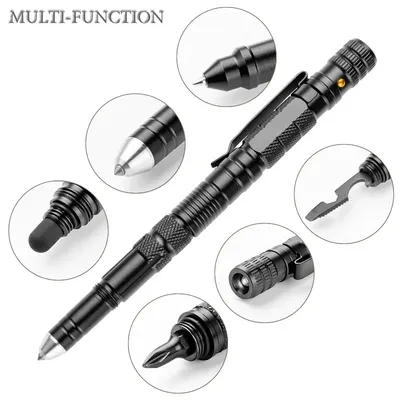 Multifunction Portable 10-In-1 Tactical Pen Outdoor Survival Self Rescue Emergency Flashlight