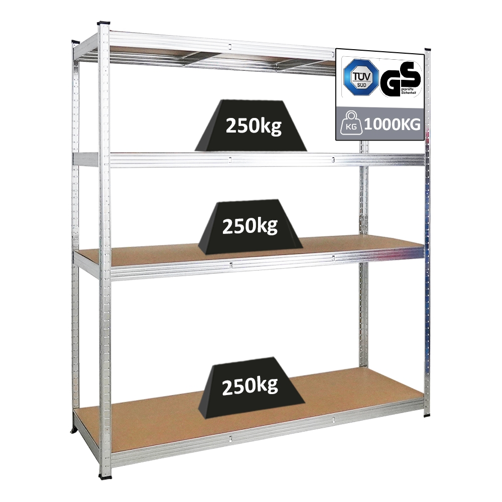 PROREGAL Schwerlastregal TAURUS XL | HxBxT 180x160x60cm | Fachlast 250kg | Verzinkt | Stecksystem Lagerregal Regalsystem Image