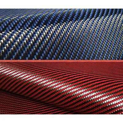 3K 200gsm 2x2 Red Blue yellow Kevlar & Carbon fiber mixed Fabric Twill 20" / 50cm Aramid fiber