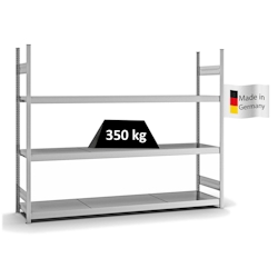 PROREGAL Weitspannregal Stecksystem T-Profil | HxBxT 200x250x50cm | 3 Ebenen | Stahlplatten-Fachboden | Fachlast 350kg | Verzinkt | Lagerregal Image