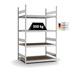 PROREGAL Weitspannregal Stecksystem T-Profil | HxBxT 250x150x80cm | 4 Ebenen | Spanplatten-Fachboden | Fachlast 350kg | Verzinkt | Lagerregal Image