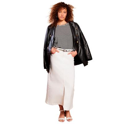 Plus Size Women's Front-Slit Denim Midi Skirt by June+Vie in Ivory (Size 10 W)