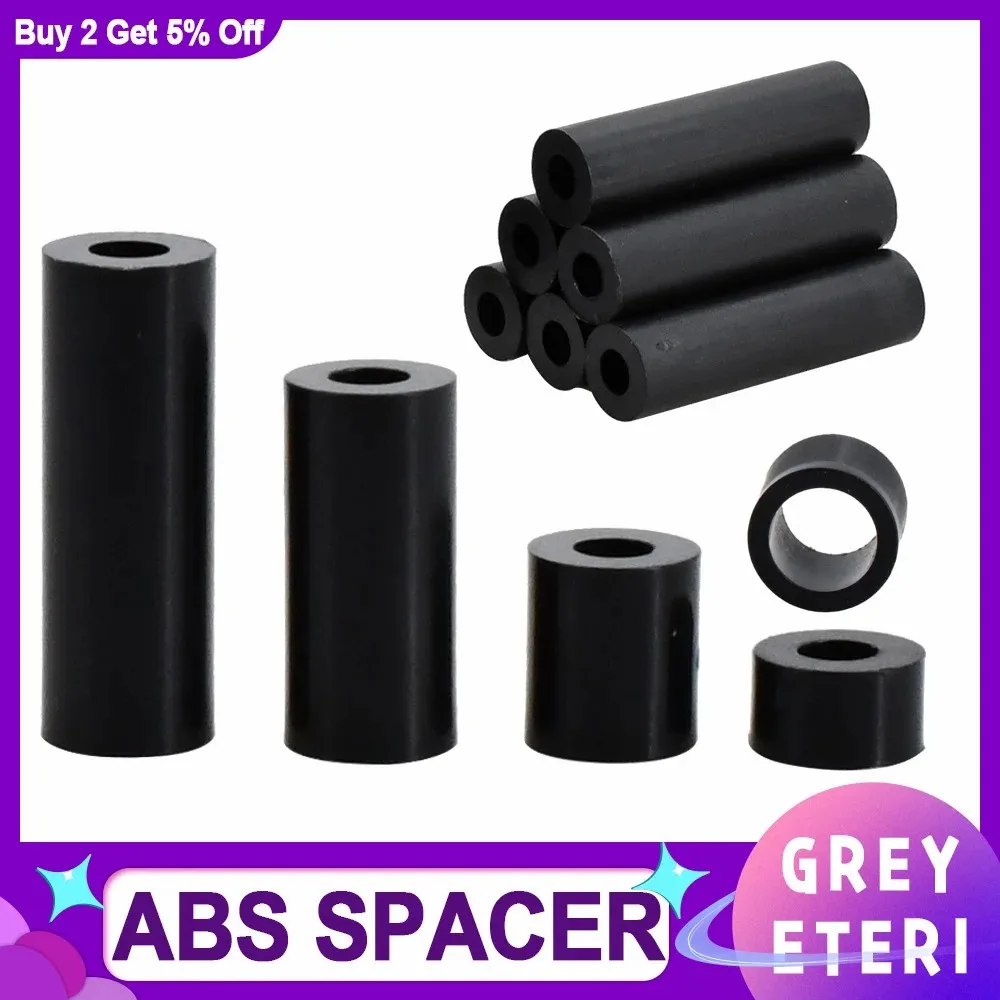 8–100 Stück schwarze ABS-Abstandshalter aus ausgehöhltem Nylon ohne Gewinde, runde Abstandshalter, PCB-Unterstützungs-Abstandshalter für TV-Installation M3M4M5M6M8M10M12 Image