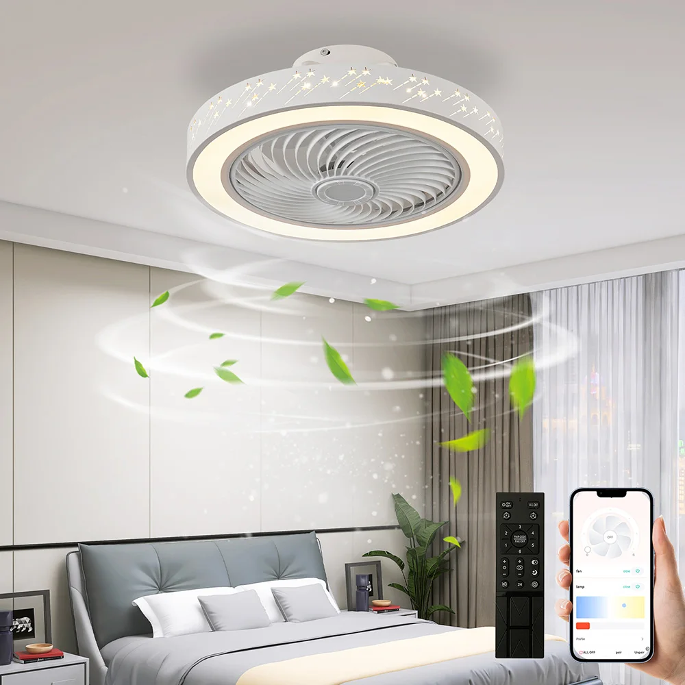 2-in-1 moderner intelligenter Deckenventilator mit Licht, Fernbedienung, LED, dimmbar, 6 Geschwindigkeiten, Timer, Unterputzmontage, Deckenventilatoren, Lampe, 72 W