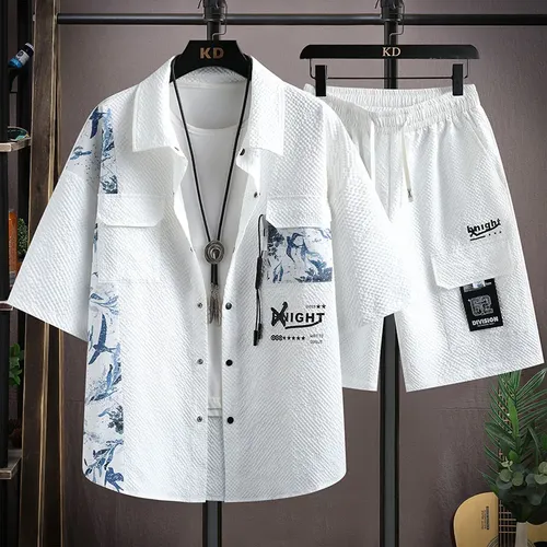 Shirts + Shorts 2024 Sommer Brief Muster Sportswear Herren lässig atmungsaktiv setzt männliche