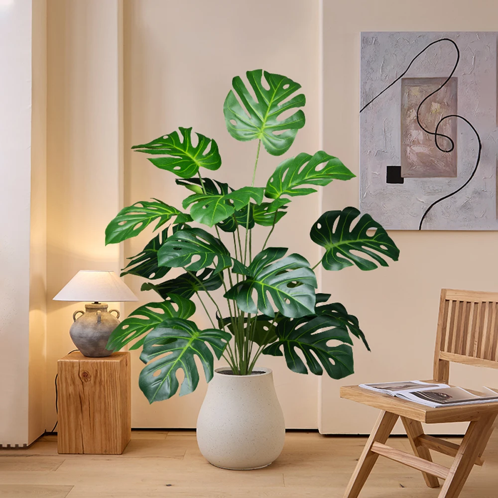 65 cm 18 Blätter künstlicher Palme, große gefälschte Monstera-Pflanzen, Schildkrötenblätter aus Kunststoff, künstliche tropische Palmenblätter für den Hausgarten Image