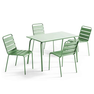Metall-Gartentisch-Stuhl und 4 Kaktusgrüne Stühle