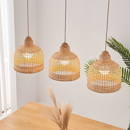 LED-Pendelleuchte 3-Farben-Licht 70/100 cm 1/2/3-flammig Bambus-Rattan Mini E27 Halbeinbauleuchte verstellbare Draht-Deckenpendelleuchte für Nachttisch Balkon Esszimmer dekorative Beleuchtung 85-265 V Image